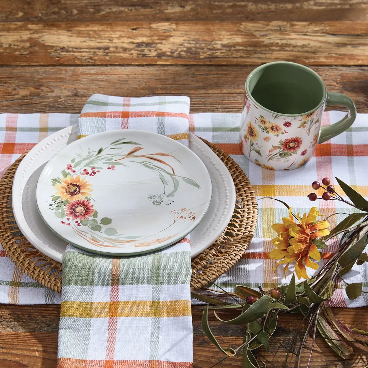 Gold and Red Sunflowers Salad Dessert Plate Set
