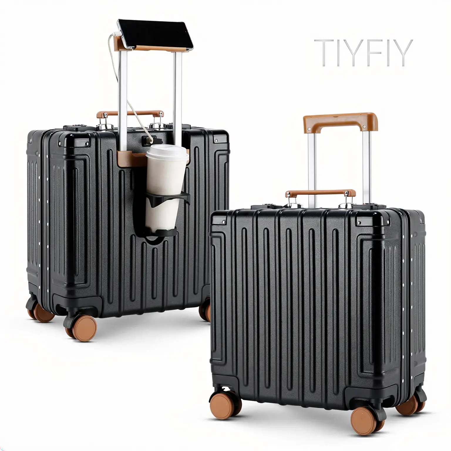 18 Inch  cute carry on  , TIYFIY Zipperless Aluminum Frame Hardside Suitcase with TSA Lock, USB Port, Cup Holder, Phone Holder, 360 Spinner Wheels, ABS+PC Hard Shell Mini Travel Luggage for Business and Weekend Trips