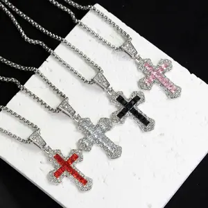 Diamond cross necklace, new zircon pendant, hip-hop trend personalized sweater chain jewelry, gift for girlfriend