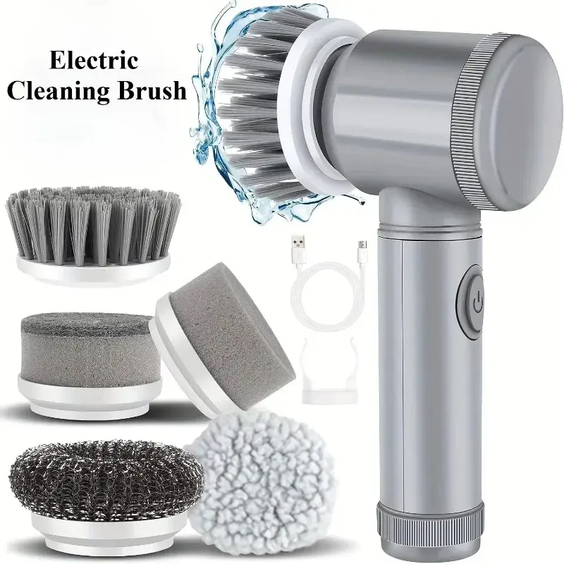Electric Spin Scrubber, Bathroom Cordless Cleaning Brush Power Scrubber with 5 R