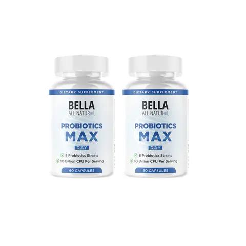 2 Pack Bella All Natural Probiotics MAX Day - 8 Probiotic Strains & 60 Billion CFU per Serving for Daily Use