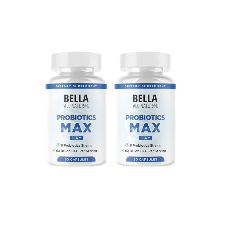 2 Pack Bella All Natural Probiotics MAX Day - 8 Probiotic Strains & 60 Billion CFU per Serving for Daily Use