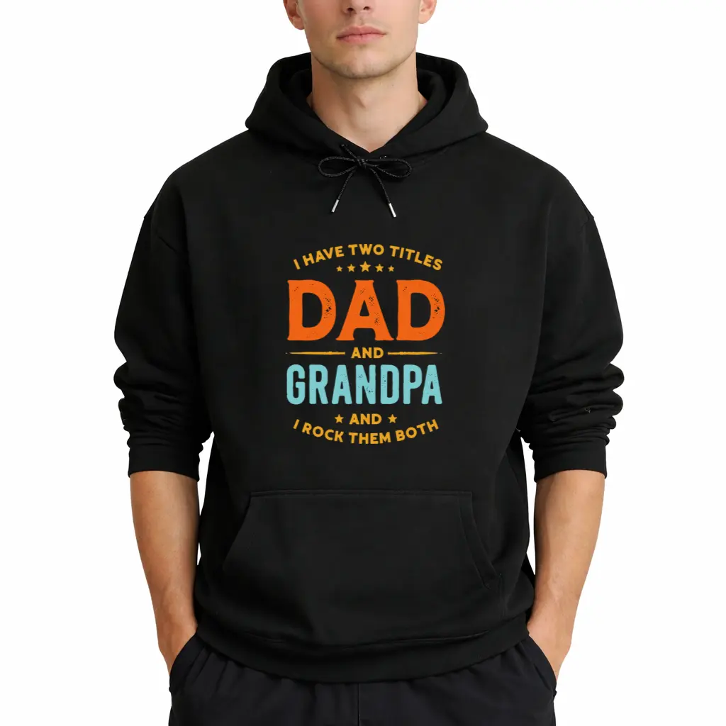 Men's Casual Fit Hoodie Tops - Soft Fabric, "I Have 2 Titles: Dad and Grandpa" Print, Menswear Gift for Fathers/Grandfathers