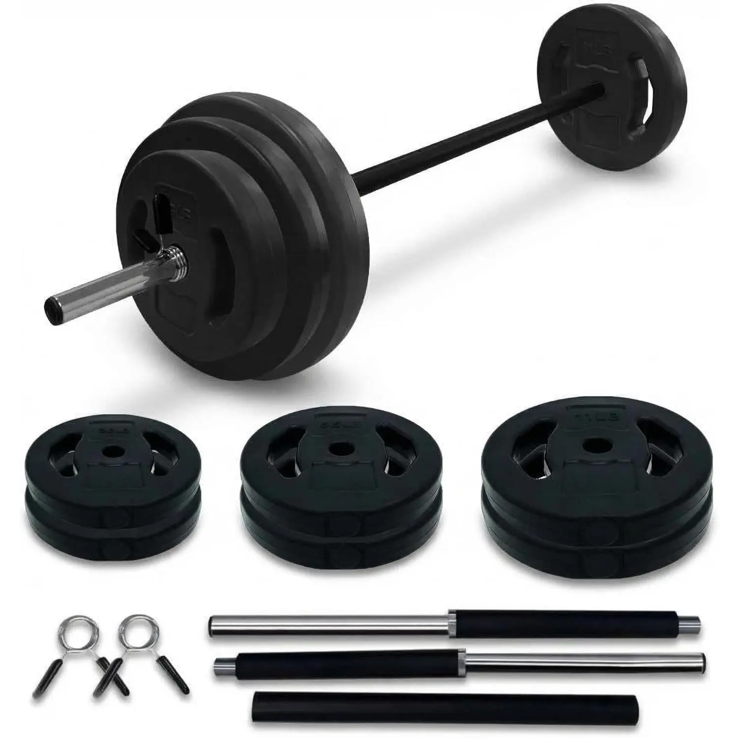 40 lbs Adjustable Weight Barbell Set, PU-Coated Free Weights Equipped with 2 Bars and Lock Collars. Multi-functional Workout Weights for Home Gym Strength Training and Cardio Exercises, Convertible Dumbbells Suitable for Both Men and Women
