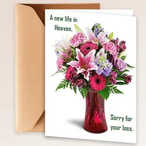 15 ct A New Life in Heaven Loss of a Wife Sympathy Card with Colorful Floral Design and Condolence Message Sorry for Your Loss 5x7 Size Comforting Greeting Card