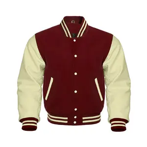 Men and Women Varsity Baseball Jacket College Lettermen Retro Bomber Maroon Wool & Cream Leather Arms Jacket Gift for Him ~ Gift for Her by Hide Crafts