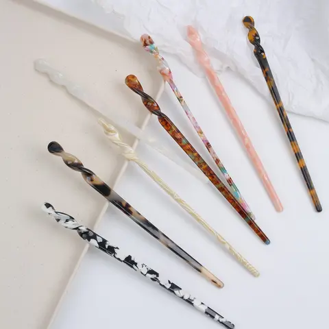 8pcs Vintage Elegant Acetate Hair Sticks, Sweet Versatile Bun Headpiece, Retro Marble Leopard Print Decorative Hair Accessories for All Seasons, Fashion Hairpins