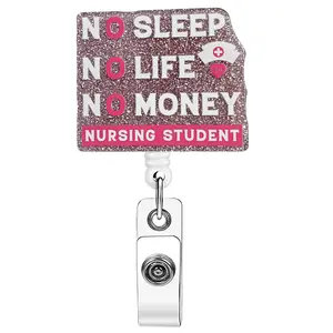 Letter Badge Reel, Nurse Badge Reel, Retractable Badge Reel, 1 Count Glitter Badge Holder for Nursing Students, Identification Badges & Supplies for Office School, Badge Reels Retractable