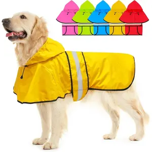 Dog Raincoat Reflective Waterproof Lightweight Hooded Rain Jacket for Small Medium Large Dogs (Large, Yellow)