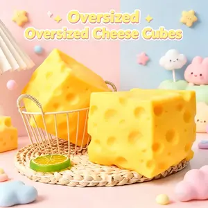 Extra Large Giant Cheese Squishy Fidget Toy | Slow Rising Squeeze Stress Relief Sensory Toy, Super Satisfying Vent Toy | Cute Swiss Cheese Cube Desk Hobby Toy Gift for Kids & Adults