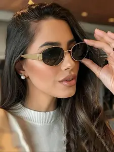 Women's Classic Oval Sunglasses Style, Perfect for Beach Vacation, Driving, Camping, Shopping, Trendy Fashion Accessory