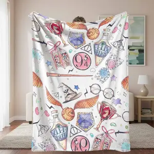 Wizarding World Flannel Blanket， Magical Items Inspired Print Soft Funny Throw Blanket Cozy Lightweight Plush Portable Cover Blanket For Sofa,Warm Gift For Birthday,Christmas,Multiple Blankets