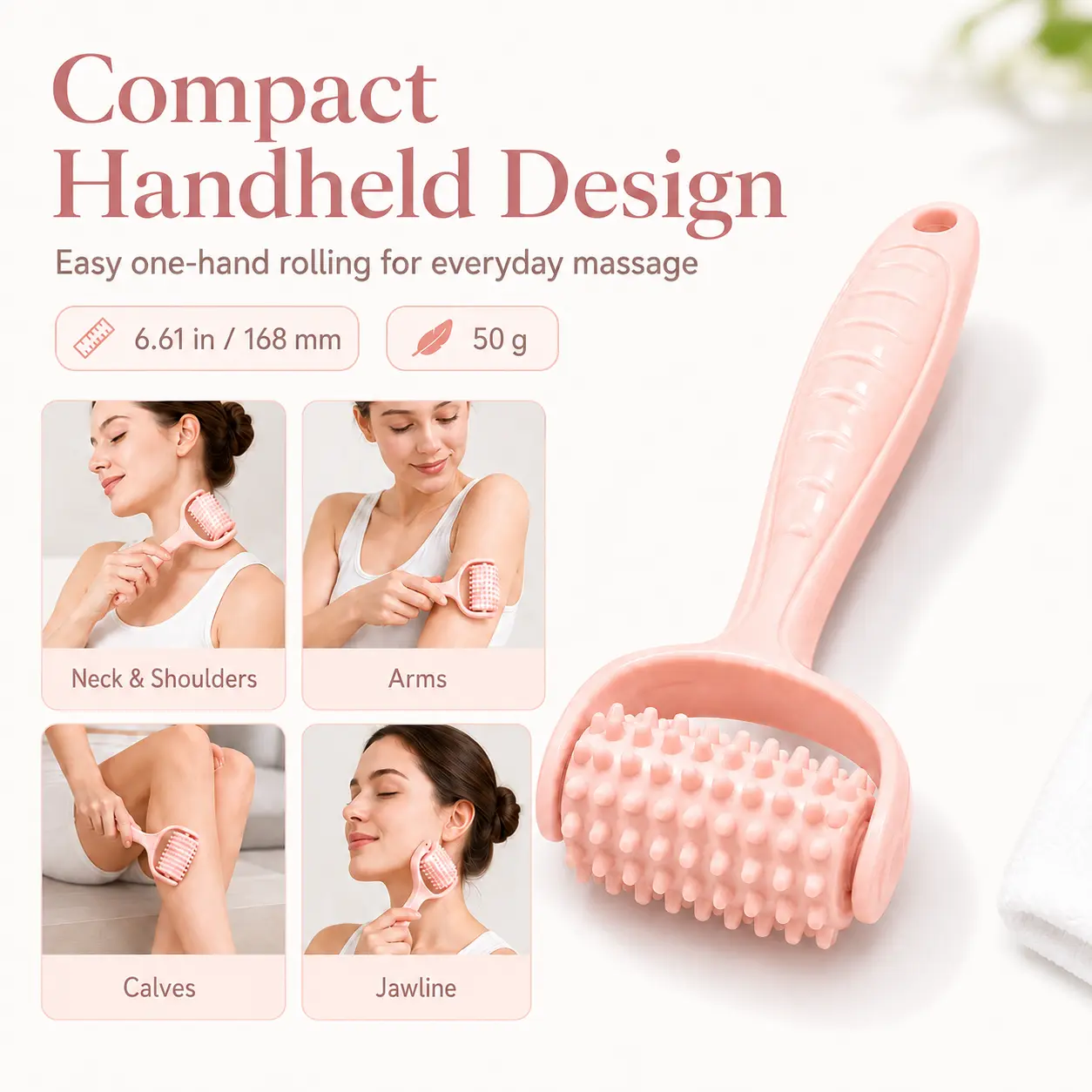 Handheld Soft Silicone Relief Roller - Smooth Dense Nodes, Compact Handle, Gentle Deep Tissue Muscle Massager, Daily Home Supplies for Soreness Relief, Home-Gym Essential Adult Party Gift, Lightweight