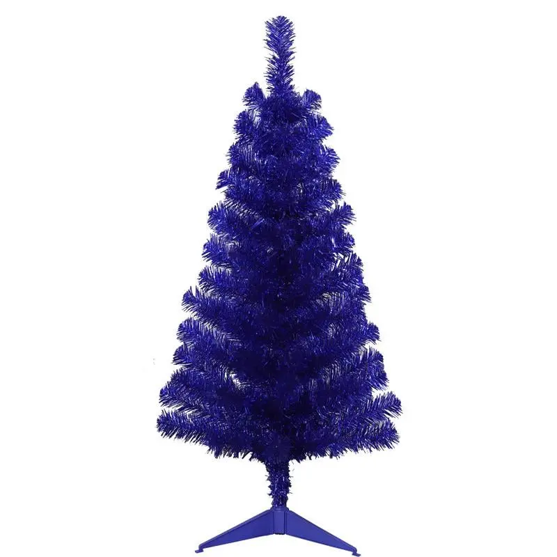 3 Ft. Full Blue Tinsel Christmas Tree (88 Tips, 1.5 lbs) - Festive Holiday Decoration for Kid Room, Home - Party Supplies Giftware 9096803