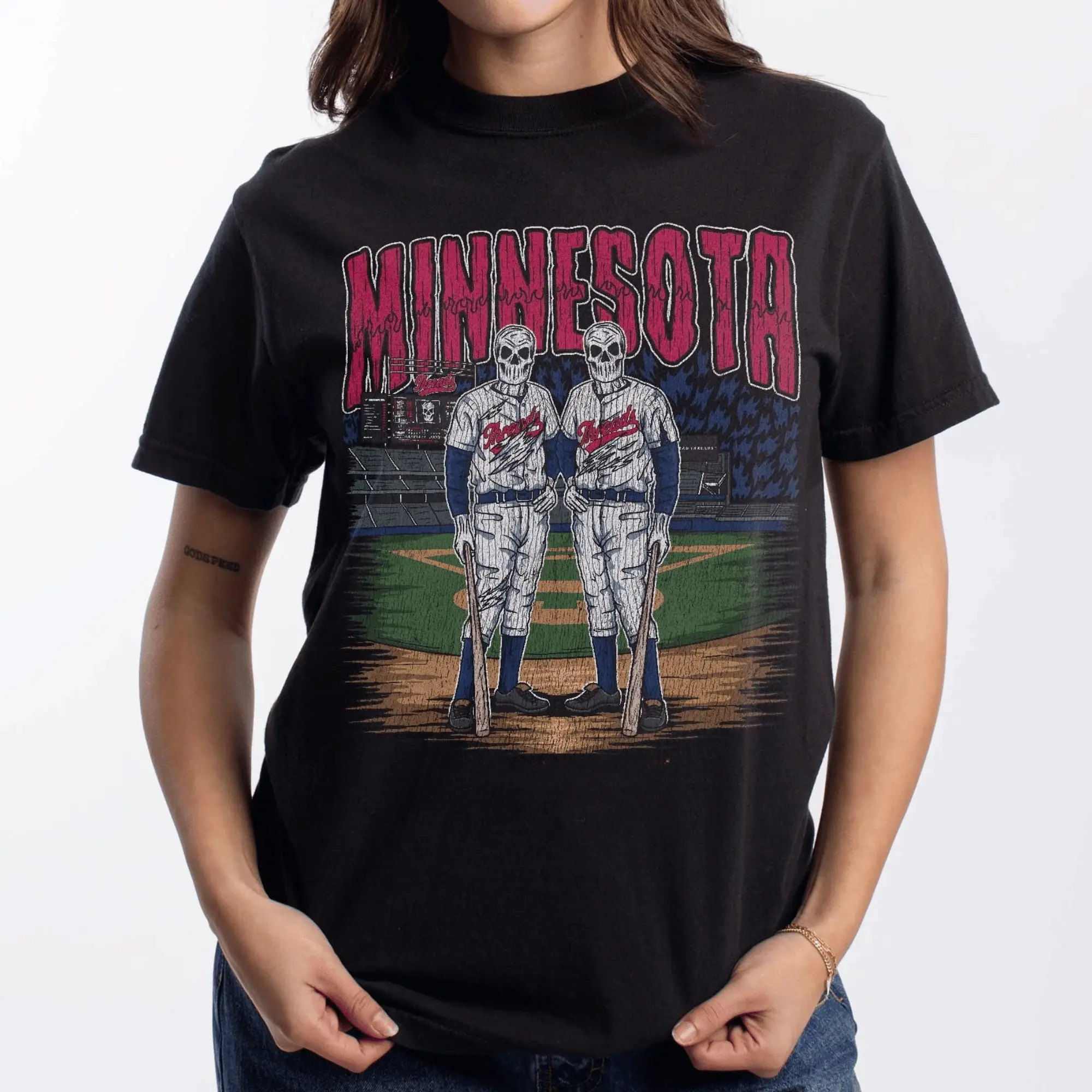 [Sale Up To 50%] Fire Skeleton Minnesota Baseball T-Shirt, Mascot Baseball Shirt, Minnesota Baseball Game Day Graphic Tee, Twins Baseball Fan Streetwear