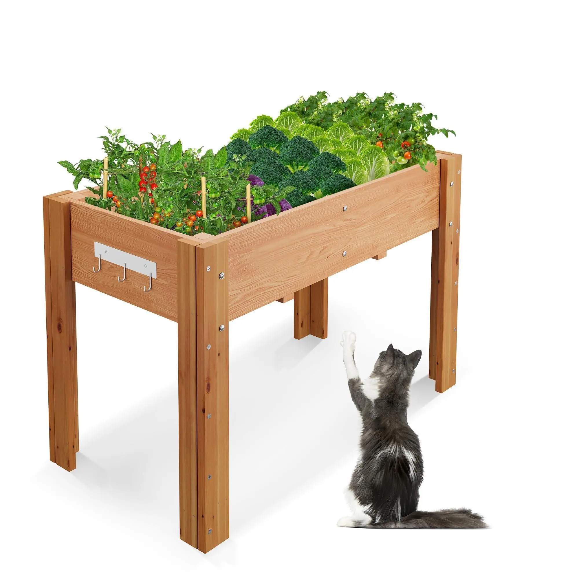 Rectangular Wooden Raised Garden Bed with Liner - Versatile Indoor-Outdoor Vertical Planter Box - For Backyards, Patios - 119x76x57 cm, Oak Finish