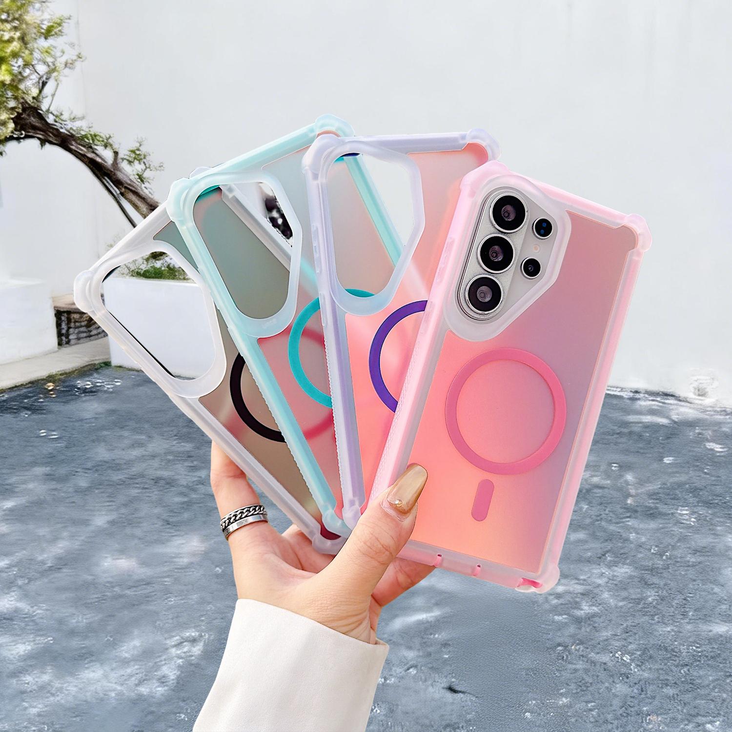 For Samsung Galaxy S26 Ultra/S25/S24 Plus Case, Iridescent Back, Magnetic Support for MagSafe Shockproof Cover, Crystal and Corner High-Duty Protection for Girls Women