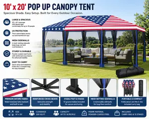 Outsunny 10x20 ft Pop Up Canopy Tent with Netting Heavy Duty Instant Sun Shelter Large Party Tent with Carry Bag for Outdoor Garden Patio Wedding Camping and Backyard Events American Flag Design