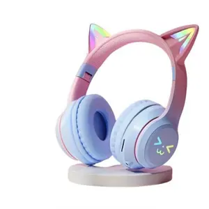Christmas Gift Bluetooth-compatible Headphones, Long Battery Life Gradient Color Cat Ears Wireless Bt Headset, Compatible with Phone and Tablet Gaming