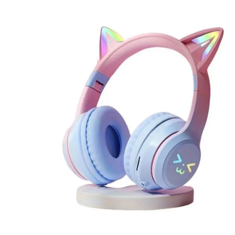 Christmas Gift Bluetooth-compatible Headphones, Long Battery Life Gradient Color Cat Ears Wireless Bt Headset, Compatible with Phone and Tablet Gaming, Wireless Audio Headphones