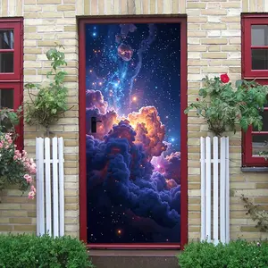 2pcs Cosmic Clouds Starry Sky Wall Stickers Universe Nebula Bedroom Living Room Background Decor Removable Waterproof Ceiling Decals for Kids Room Nursery Home Decor Collage Self-Adhesive Door Sticker