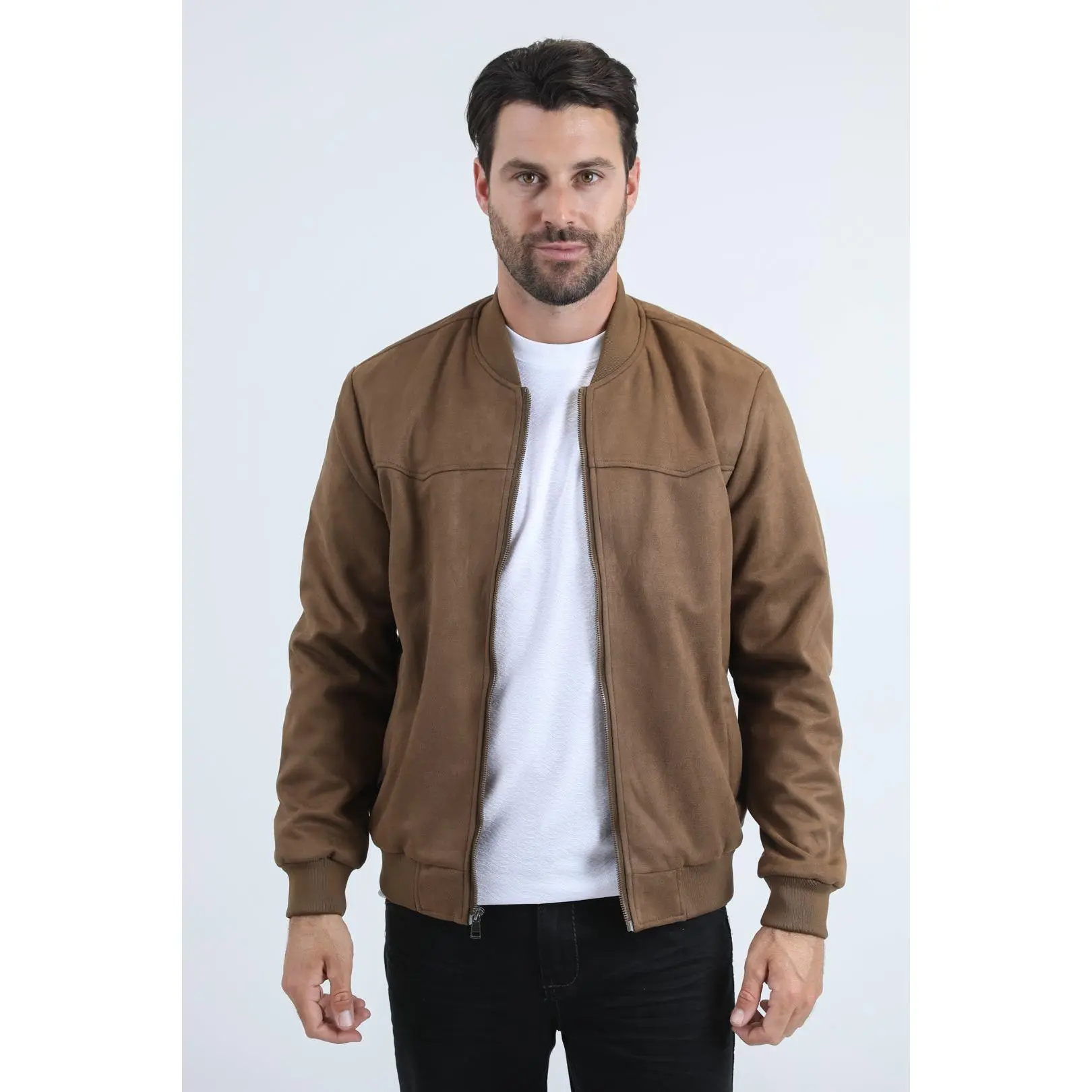 Platini Men's Fur Lined Quilted Faux Suede Camel Coat (JKT11092 Camel)