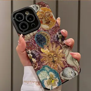 Sun Moon Beaded Embroidery Phone Case, Casing, Shockproof Ultra-Thin Protective Cover for iPhone 17/16/15/14/13/12/11/plus/pro Max, Dust-Proof & Stylish Gift Accessories