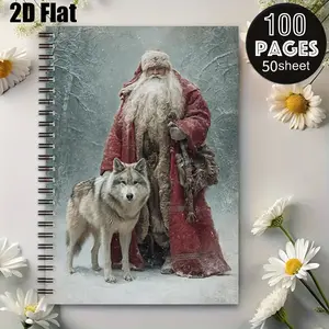 1 Christmas Santa Wolf Spiral Notebook, 5.7x8.26 Inch, Durable Coil Binding, Xmas Gift Journal, Holiday Writing Notebook, Winter Story Recorder, New Year Gift for Kids and Families, Christmas Memory Keeper [2D] Flat