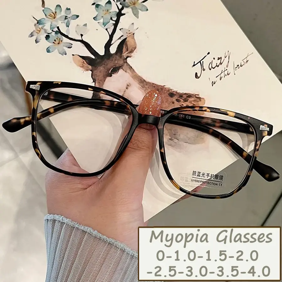 New Fashion Anti-blue Ray Women Myopia Glasses Retro Men Eyeglasses Trend Finished Optical Computer Eyewear Diopter 0 To -4.0