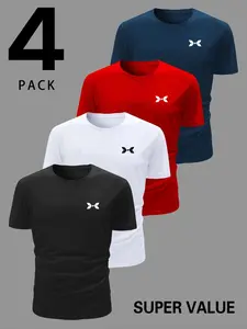 Men's Sporty Short Sleeve T-Shirt, Breathable Comfort Quick-Dry Fabric, Casual Athletic Essential, Versatile Simple Design, Gym Tees