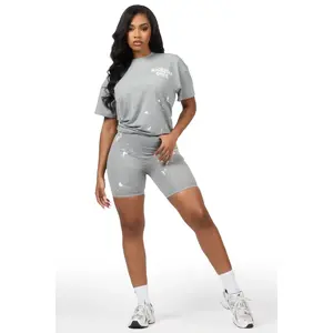 Living For It Heather Grey Bike Short Set