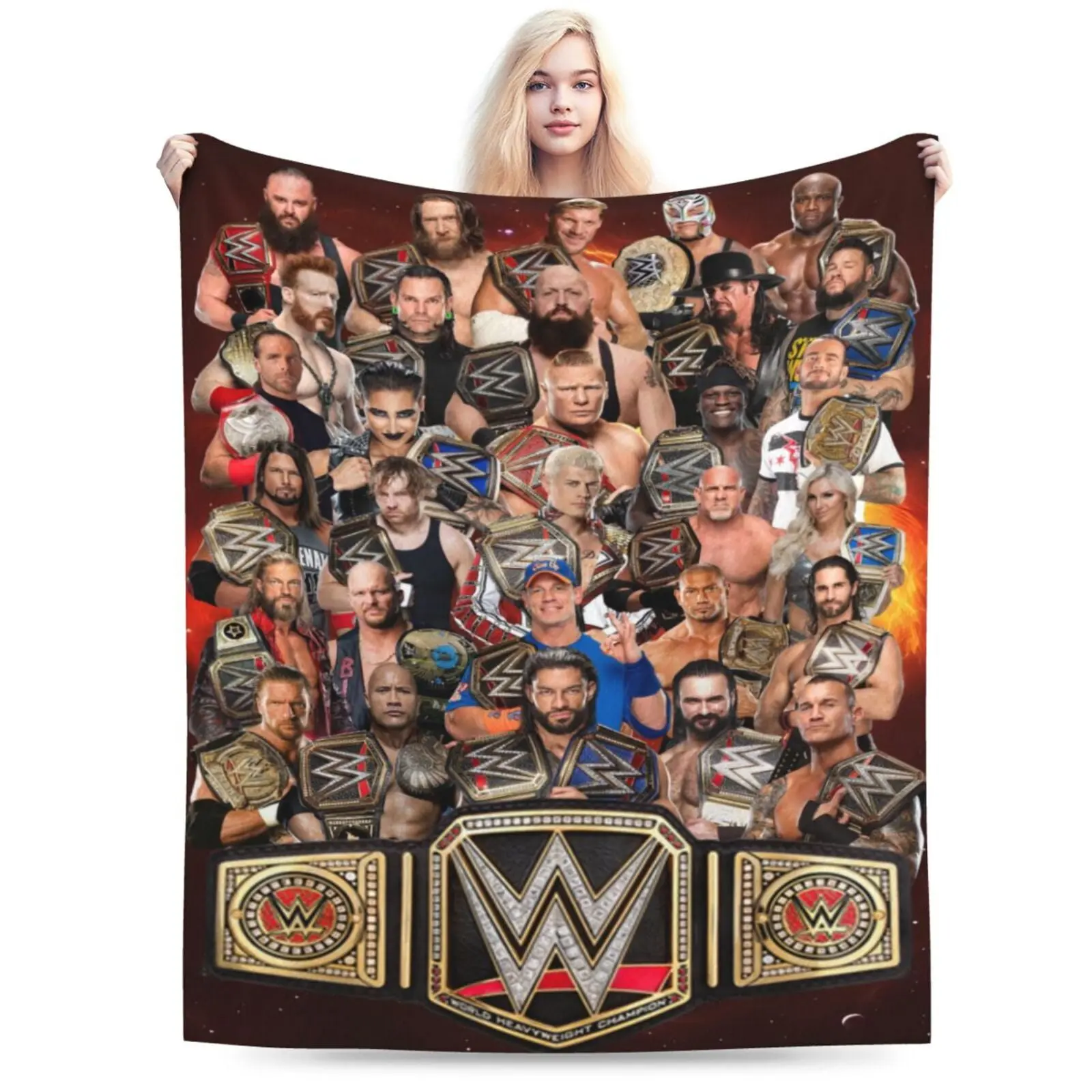 WWE Wrestling-Themed Printed Flannel Lightweight Soft Blanket Throw - Breathable, Wrinkle Resistant, Glam, Durable, Machine Washable, All-Season for Sofa Beds, Ideal Home Gift, Printed Blankets