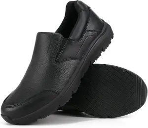 Non Slip Black Work Shoes for Men  Service Mens Water Slip Resistant Leather Slip on Chef Walking Shoes for Restaurant Kitchen Sneakers