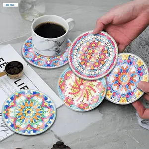 6PCS Diamond Painting Coasters Kits with Holder Special Shape Full Drill Diamond Coaster Acrylic Diamond Painting Art Coaster Kit Diamond Painting Crafts Coaster for Adults Beginner Gift Supplies