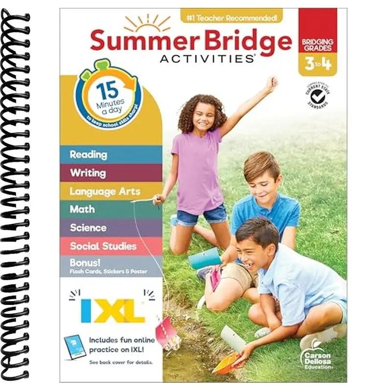 Summer Bridge Activities 3rd to 4th Grade Workbook, Activity Book With Math, Language Arts, Reading Comprehension, Science, Social Studies, Writing, Fitness, Flash Cards, Stickers and More
