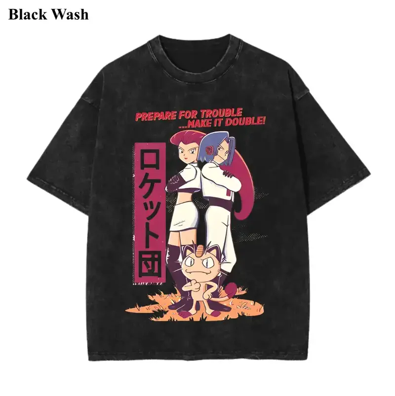 Vintage Team Rocket Wash Tee, Pocket Monster Graphic Tees, Pocket Monster T-Shirt, Unisex Anime Shirt, PKM Gift, Menswear Womenswear Streetwear Top Fit Oversize