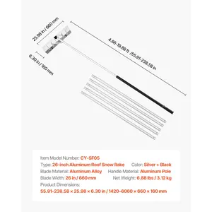 VEVOR Snow Roof Rake, 26 in Aluminum Blade, 7.5-20 ft Adjustable Roof Snow Scraper with Wheels, Anti-Slip Handle Snows Removal Tool, Lightweight House Rooftop Rake for Leaves Debris Removal