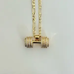 Gym Weight Necklace with Gold Chain and Dumbbell Pendant 3MM Figo Chain Included