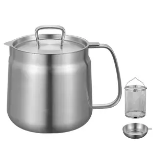 1.5/2L Oil Fryer and Filter Cup Combo Large Capacity Stainless Steel Versatile Oil Filter Vessel Leak-proof Multifunctional Oil Filter Tank for Cooking French Fries