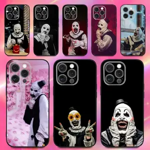 Horror Art the Clown Funny Phone Case For iPhone 17 Air 16 15 14 13 12 11 Pro Max Plus ,Soft Silicone Black Case