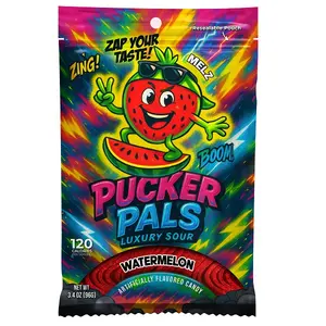 Pucker Pals Watermelon Sour Candy – Extreme Sour Strips, Chewy Gummy Candy & Sour Gummies, Gummy Worms Style Gummies Candy, Juicy Bold Treats for Kids, Boys, Girls, Teens & Adults, Halloween & Stocking Stuffers