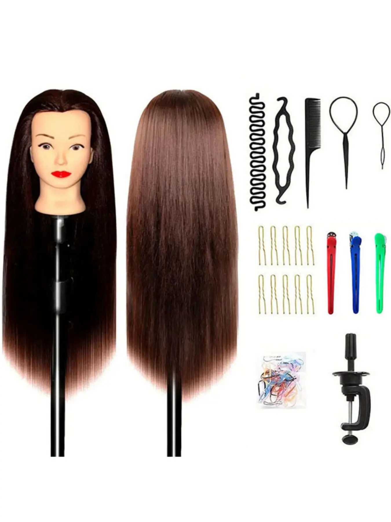 Training Head 28 Inch Hairdresser Styling Head, Synthetic Fiber Hair Styling Head, Free Clamp & DIY Braiding Set, Halloween Prop, Unisex-Adult, Training Mannequin Head