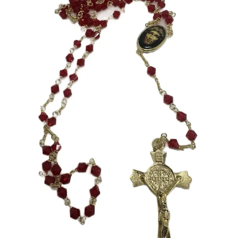 Beautiful Blood of Jesus Wired Wrap Rosary Gold/Silver Plated