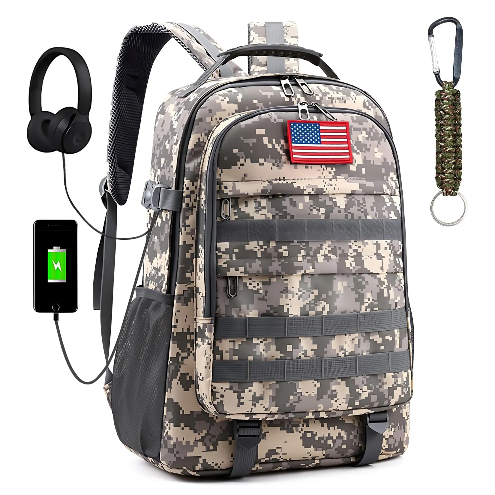 School Backpack For - Camouflage Teens Elementary Middle Camo Students Bookbag 18" With Usb Charging Port & Key-chain
