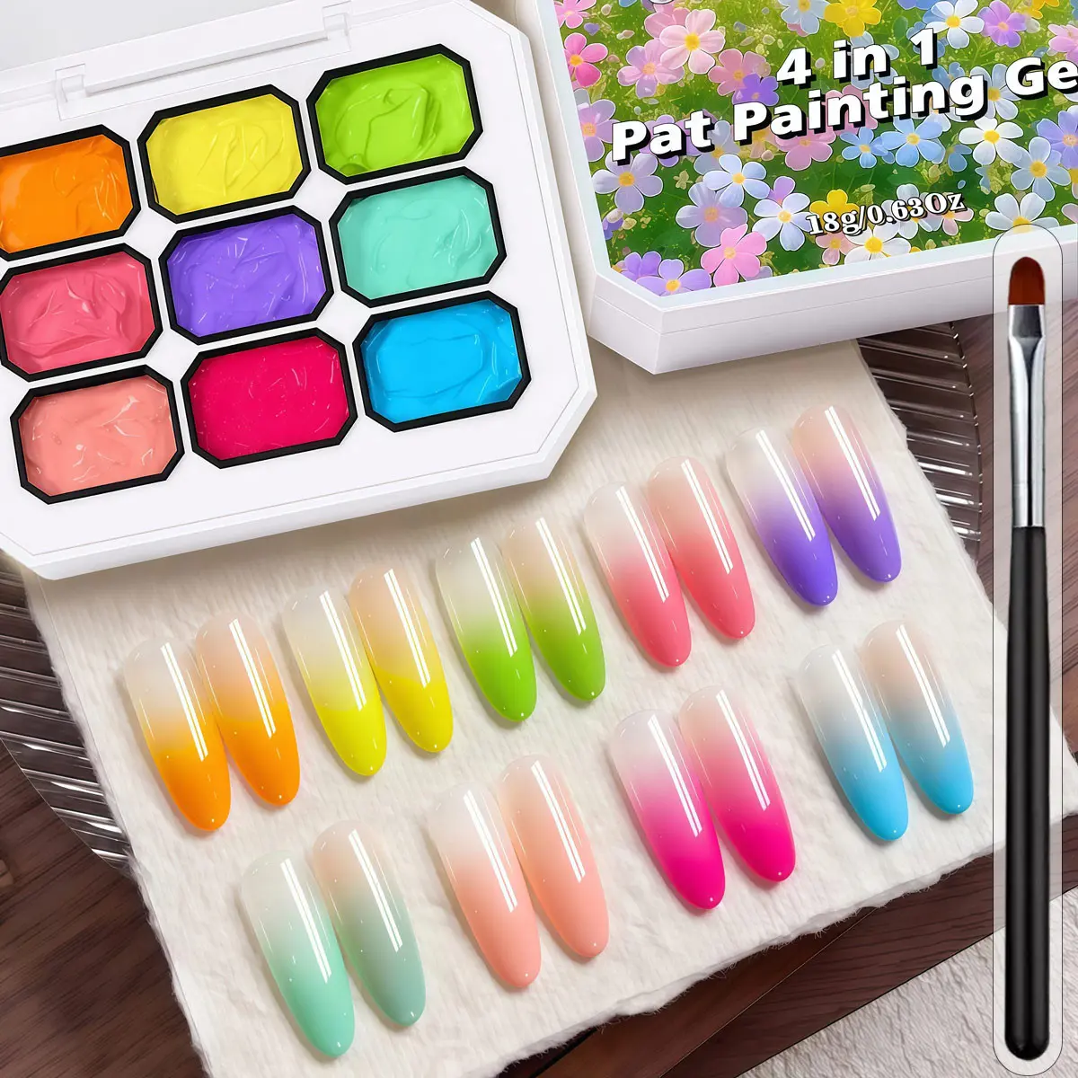 Osnailmall 9 Colors Nail Art Pat Painting Gel, Quick Dry UV Gel Polish, Gradient Effects Drawing Gels, No-Wipe Paint-Drawing Gel, Nail Paint Pen, Gel Shine Finish