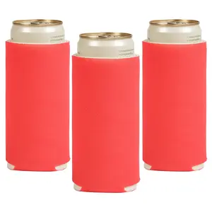 3 1/2" x 6 1/2" Solid Color Red Foam Slim Can Coolers - 12 Pc.