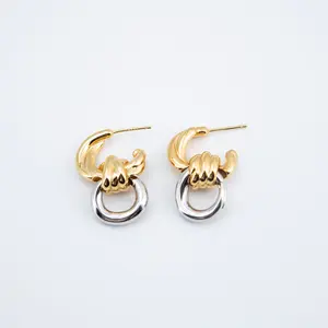 Honger 18K Gold-Plated Two-Tone Knot Stud Earrings for Women - Lightweight, Comfortable, Symbolic Design, Height 27mm, Width 9mm, Nickel-Free