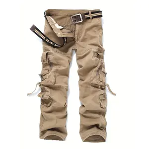 Men's 100% Cotton Black Cargo Pants - Breathable & Comfortable with Multiple Pockets, Adjustable Buckle Strap for Hiking, Trekking, Camping | Machine Washable, Camping Accessories