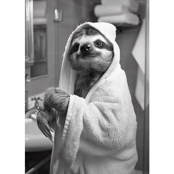 Cute Wall Decor - Sloth in Bathrobe #2 - Cute Funny Animals - Poster - Frameless Canvas Poster Colorful Gifts Room Decoration Ornaments Artistic Print Photo
