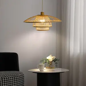 Booniture Wabi-Sabi Pendant Light - Three-Tiered Bamboo Shade, Adjustable Cord, Natural Woven Texture, E26 Bulb Included, For Kitchen Islands, Dining Rooms, Entryways, And Bedrooms, Lights, WeeklyDeals